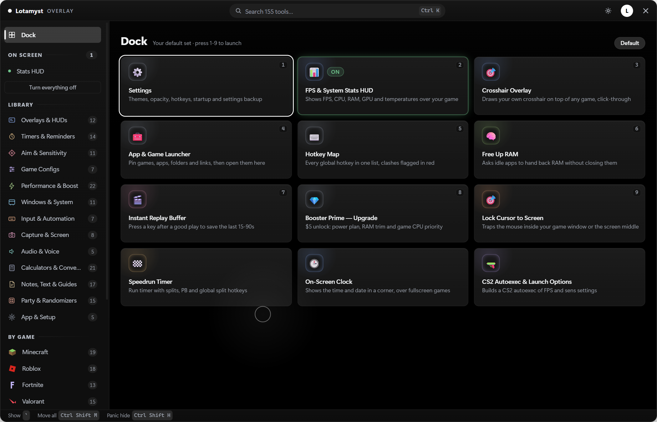 The Vorla Layer menu open over a game, listing tools by category